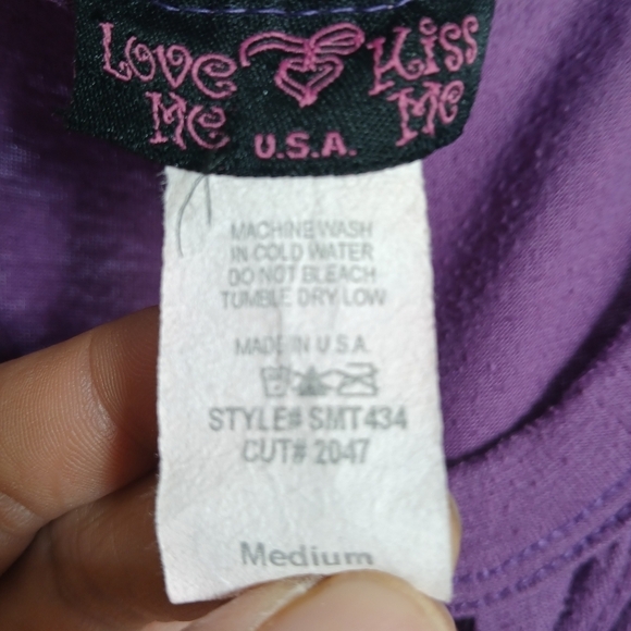 (#330) Woman's Love Me Kiss Me Purple Wrap Over Front Top Size Small - Picture 5 of 16